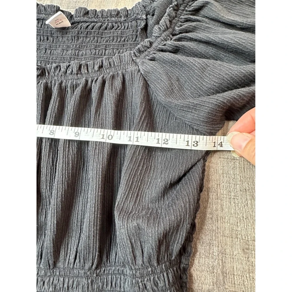 Old Navy Womens Black Smocked Peplum Top Puff Sleeve Square Neck Gauze Large